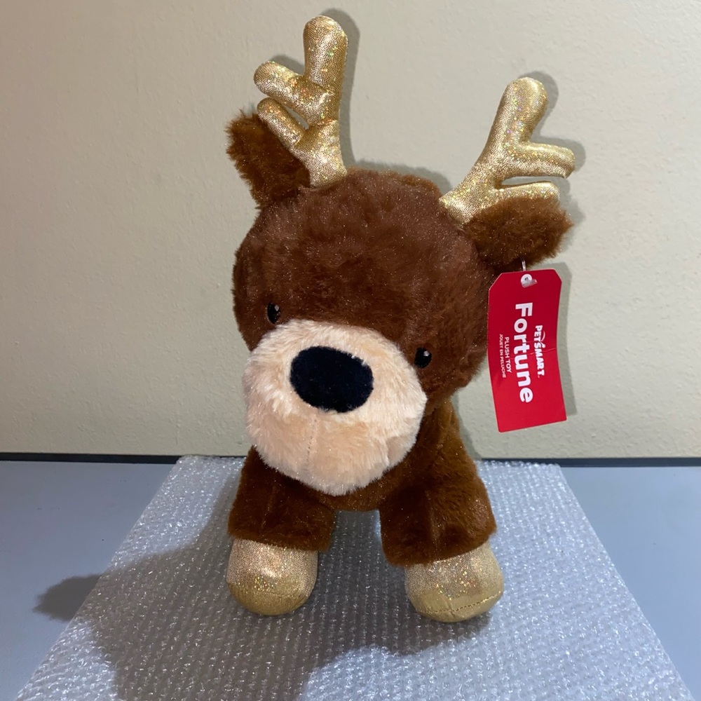 NWT Fortune Reindeer Plush  Dog Toy - Brown with Gold Accents & Shimmer